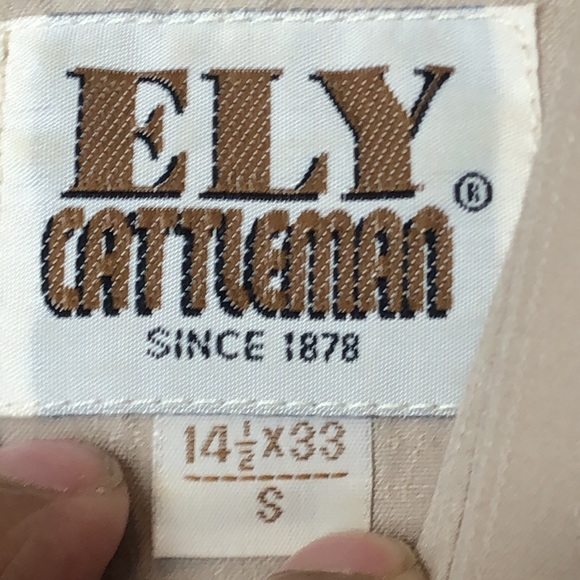 Vintage Retro Ely Cattleman Mens Cowboy Style Tan Snap Front Shirt S SMALL - Picture 2 of 8